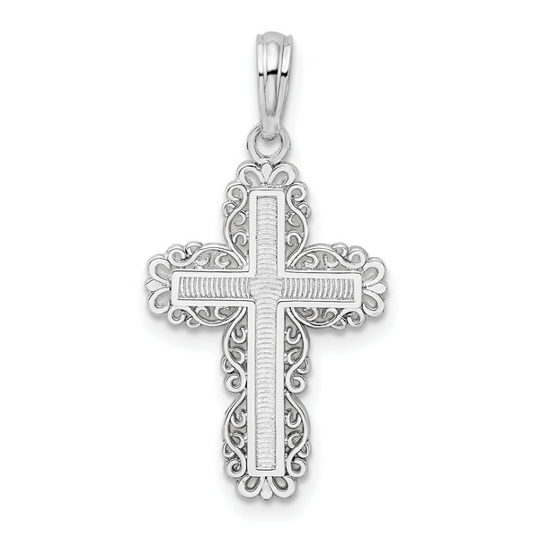 Carat in Karats Sterling Silver Polished Finish Lace Border Latin Cross Charm Pendant (20.1 mm x 13.8 mm)