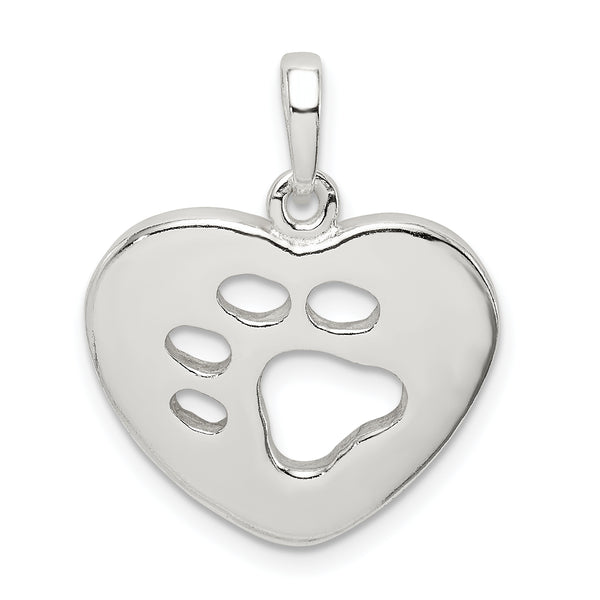 Carat in Karats Sterling Silver Polished Heart with Paw Print Pendant (1.02 Inches x Inches 0.75)