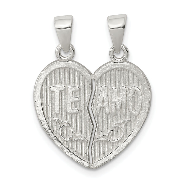 Carat in Karats Sterling Silver Polished Te Amo Break Apart Heart Charm Pendant (17.25 mm)