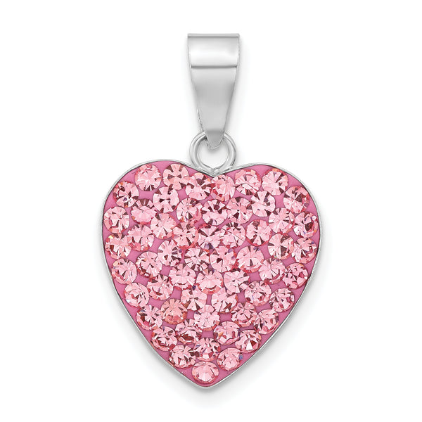 Quilate en quilates Plata de ley Acabado pulido Colgante de corazón de cristal Preciosa rosa (25,75 mm x 16 mm)