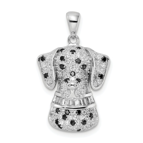 Carat in Karats Sterling Silver Polished Finish Rhodium-Plated CZ Dalmatian Charm Pendant (27.68mm x 16.68mm)