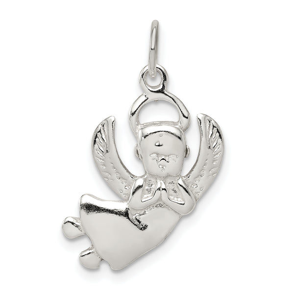 Quilate en quilates Plata de ley Acabado pulido Angel Charm Colgante (25 mm x 16 mm)