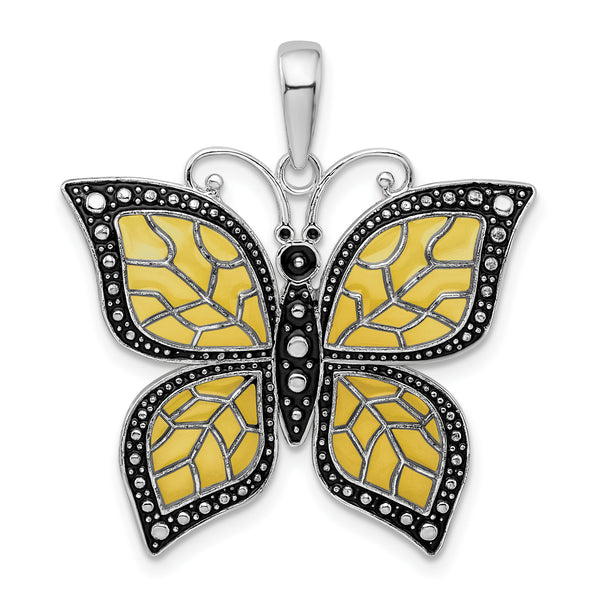 Carat in Karats Sterling Silver Polished Finish Enameled Butterfly Charm Pendant (24 mm x 27.25 mm)