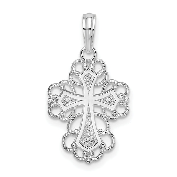 Quilates en quilates Plata esterlina Pulido Fancy Lacy Cross Charm Colgante (16.8 mm x 13 mm)