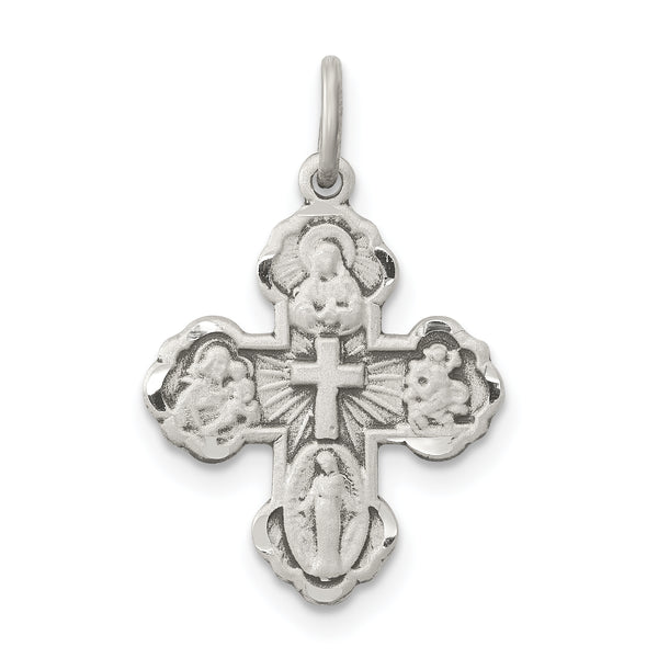 Carat in Karats Sterling Silver Antiqued Mini 4-Way Medal Cross Pendant (0.86 Inches x Inches 0.55)