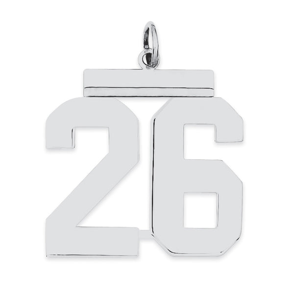 Carat in Karats Sterling Silver Polished Finish Rhodium-Plated Number 26 Charm Pendant (24mm x 20mm)