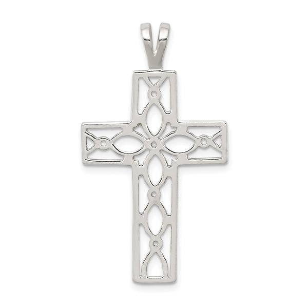 Carat in Karats Sterling Silver Polished Cross Charm Pendant (1.49 Inch x 0.78 Inch)