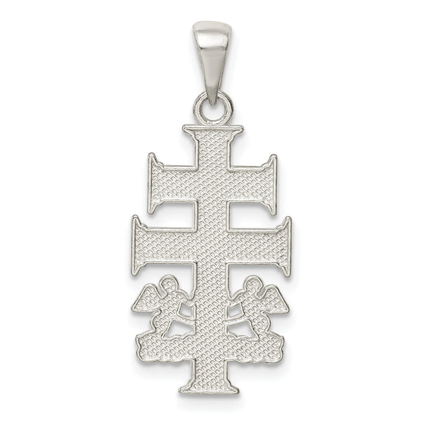 Carat in Karats Sterling Silver Polished Finish Caravaca Double Cross With Angels Crucifix Charm Pendant (20.63 mm x 12.4 mm)