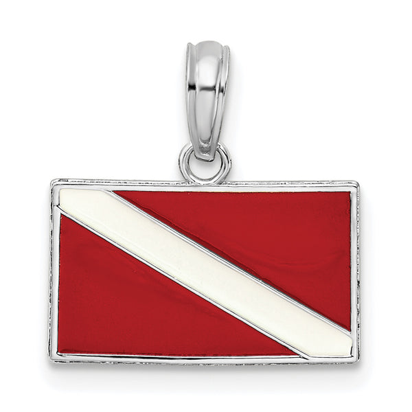 Carat in Karats Sterling Silver Polished Enameled Dive Flag Charm Pendant (0.61 Inch x 0.59 Inch)