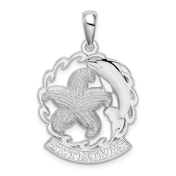 Carat in Karats Sterling Silver Polished Finish St. Thomas Starfish And Dolphin Charm Pendant (31.85mm)