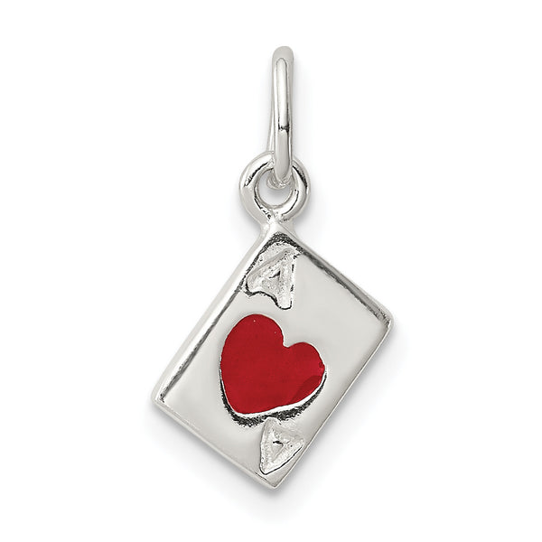 Quilate en quilates Plata de ley Acabado pulido Esmaltado Ace Of Hearts Card Charm Colgante (15 mm x 6 mm)