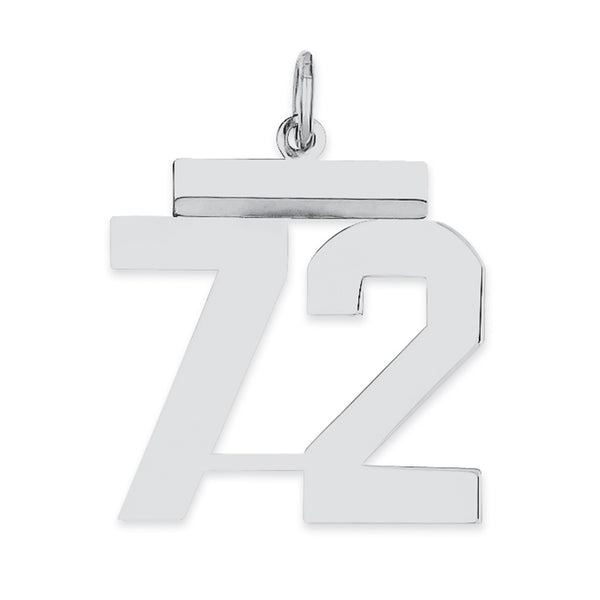 Carat in Karats Sterling Silver Polished Finish Rhodium-Plated Number 72 Charm Pendant (21mm x 16mm)