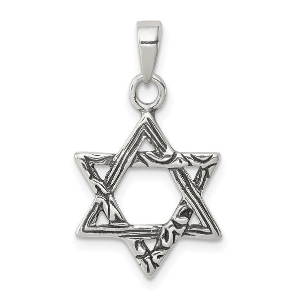 Carat in Karats Sterling Silver Antiqued Star Of David Charm Pendant (20mm x 15mm)