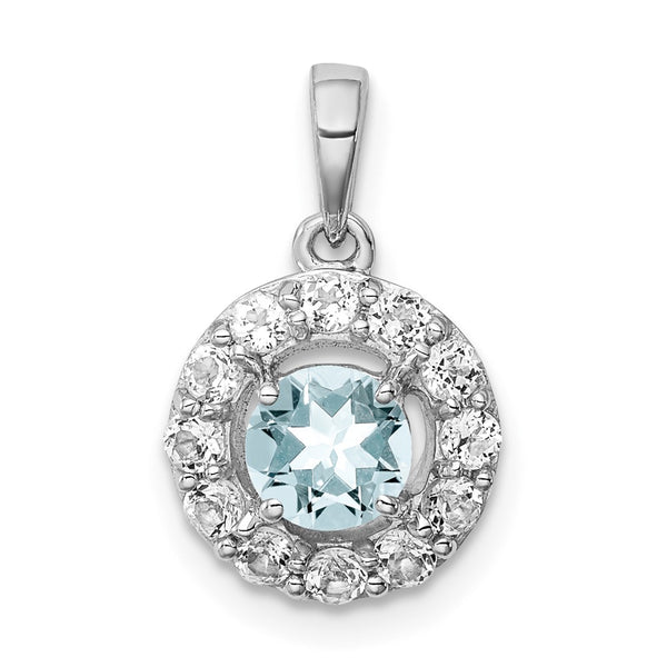 Sterling Silver Polished Finish Plated White Simulated Topaz And Simulated Aquamarine Pendant (12mm X 11mm)