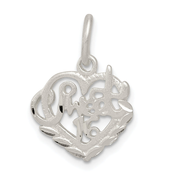 Quilate en quilates Plata de ley Pulido Sweet 16 Charm Colgante (0.78 pulgadas x 0.55 pulgadas)