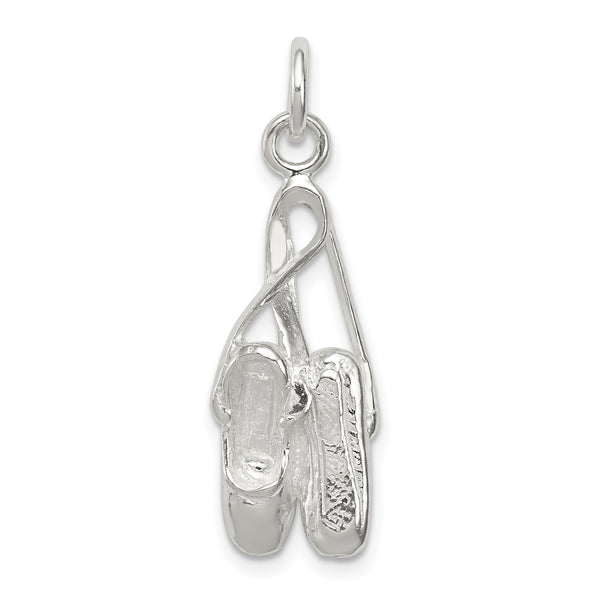 Carat in Karats Sterling Silver Polished Finish Ballet Slippers Charm Pendant (27mm x 10mm)