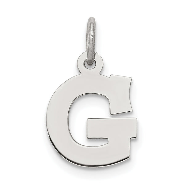 Carat in Karats Sterling Silver Rhodium-Plated Block Letter G Initial Charm Pendant (16mm x 10-11mm)