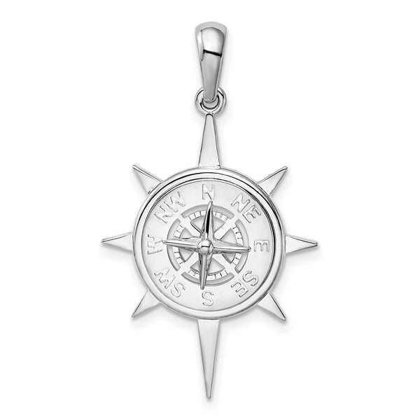 Carat in Karats Sterling Silver Polished Finish Star Frame Compass Charm Pendant (35.66mm x 36.75mm)