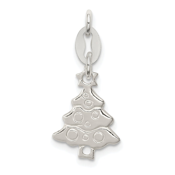 Carat in Karats Sterling Silver Polished Finish Christmas Tree Charm Pendant (26mm x 11mm)