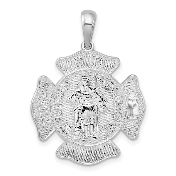 Carat in Karats Sterling Silver Polished St. Florian Fire Dept. Medal Charm Pendant (1.22 Inch x 0.92 Inch)