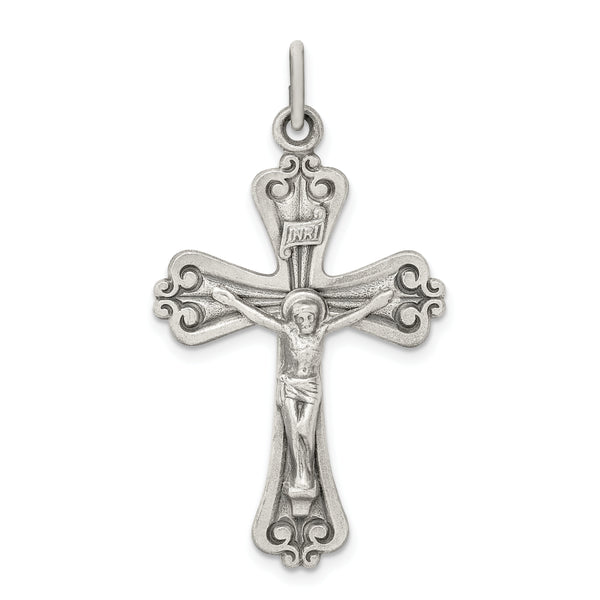 Quilates en quilates de plata esterlina pulida envejecida y cepillada Inri Crucifix Charm Pendant (1.54 pulgadas x 0.87 pulgadas)