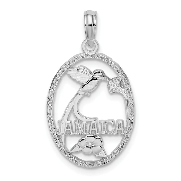 Carat in Karats Sterling Silver Polished Finish Jamaica Oval Bird And Flower Charm Pendant (26.71mm)