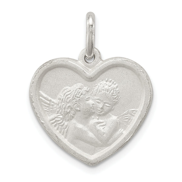 Quilate en quilates Plata de ley con acabado pulido Colgante de corazón de ángel satinado (22 mm x 20 mm)