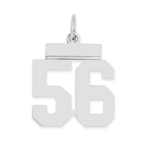 Carat in Karats Sterling Silver Polished Finish Rhodium-Plated Number 56 Charm Pendant (20mm x 8mm)