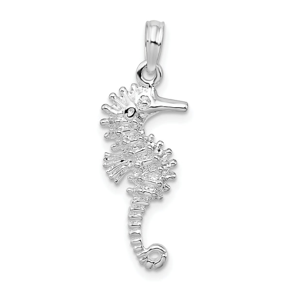 Carat in Karats Sterling Silver Polished Finish And Textured 3D Seahorse Charm Pendant (28.5mm x 10mm)