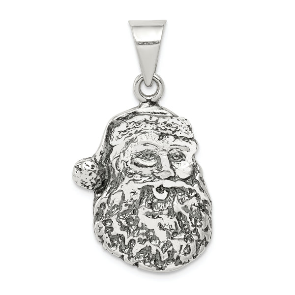 Carat in Karats Sterling Silver Antiqued Santa Head Charm Pendant (1.18 Inch x 0.66 Inch)