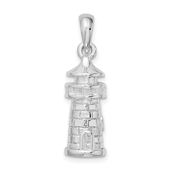 Carat in Karats Sterling Silver Polished Finish 3D Lighthouse Charm Pendant (28.02mm)