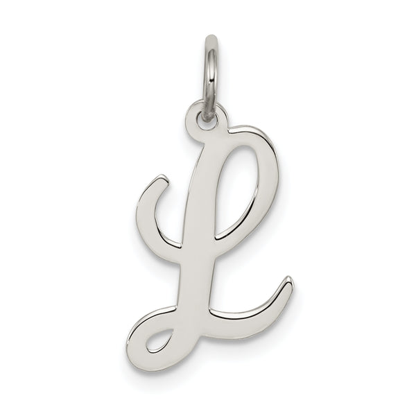 Carat in Karats Sterling Silver Rhodium-Plated Script Letter L Initial Charm Pendant (0.7 Inch x 0.31 Inch)