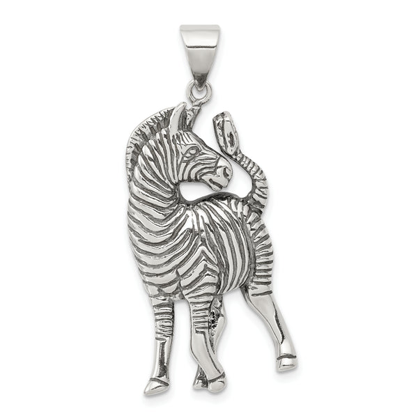 Carat in Karats Sterling Silver Antiqued Zebra Charm Pendant (35mm x 18mm)