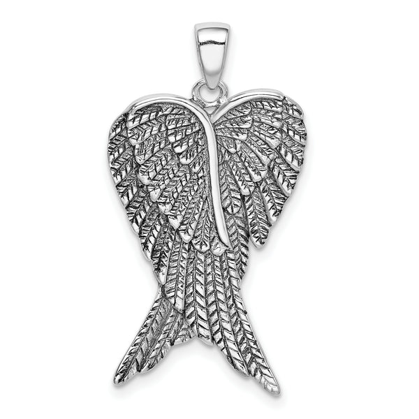 Carat in Karats Sterling Silver Antiqued Rhodium-Plated Antiqued Angel Wing Charm Pendant (34.5mm x 18.5mm)