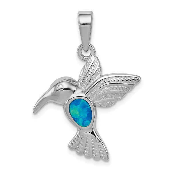 Carat in Karats Sterling Silver Created Opal Inlay Hummingbird Charm Pendant (25mm x 23mm)