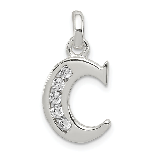 Carat in Karats Sterling Silver CZ Letter C Initial Charm Pendant (21mm x 11mm)