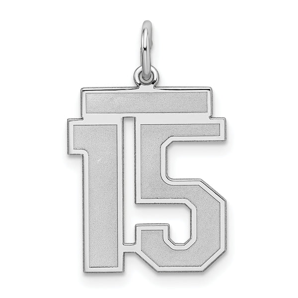 Carat in Karats Sterling Silver Polished Finish Laser Design Rhodium-Plated Satin Number 15 Charm Pendant (22mm x 18mm)