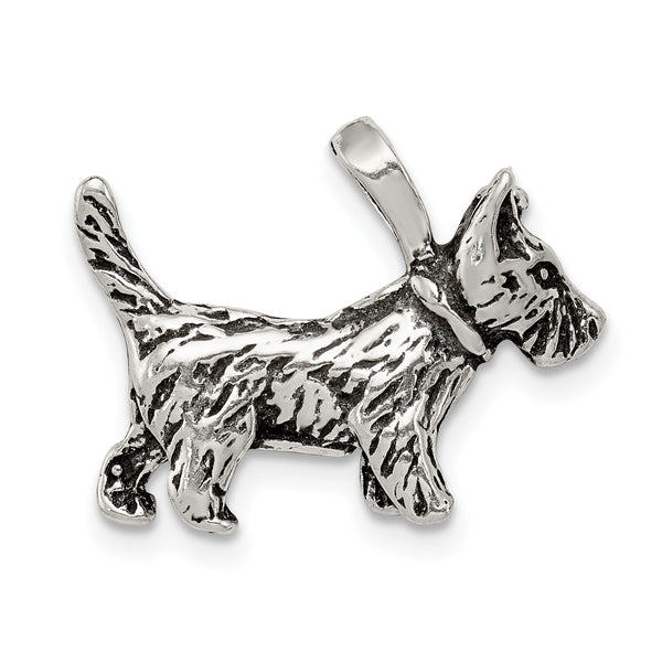 Carat in Karats Sterling Silver Antiqued Dog Charm Pendant (14 mm x 18 mm)