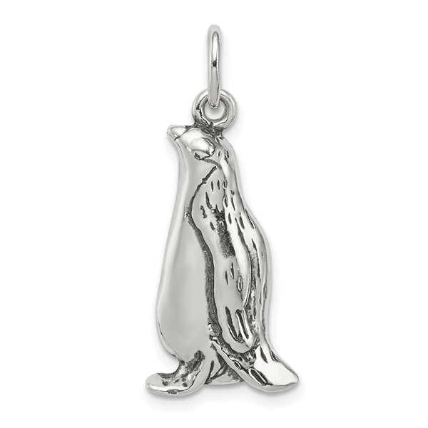 Carat in Karats Sterling Silver Antiqued Penguin Charm Pendant (25mm x 12mm)