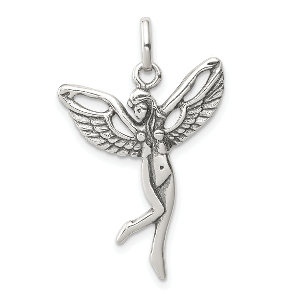 Carat in Karats Sterling Silver Antiqued Fairy Charm Pendant (1.25 Inch x 0.86 Inch)