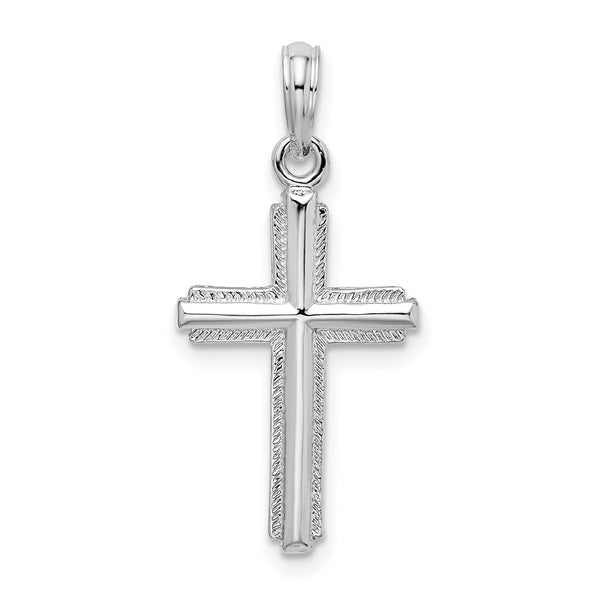 Carat in Karats Sterling Silver Polished Striped Border Latin Cross Charm Pendant (21.7 mm x 13 mm)