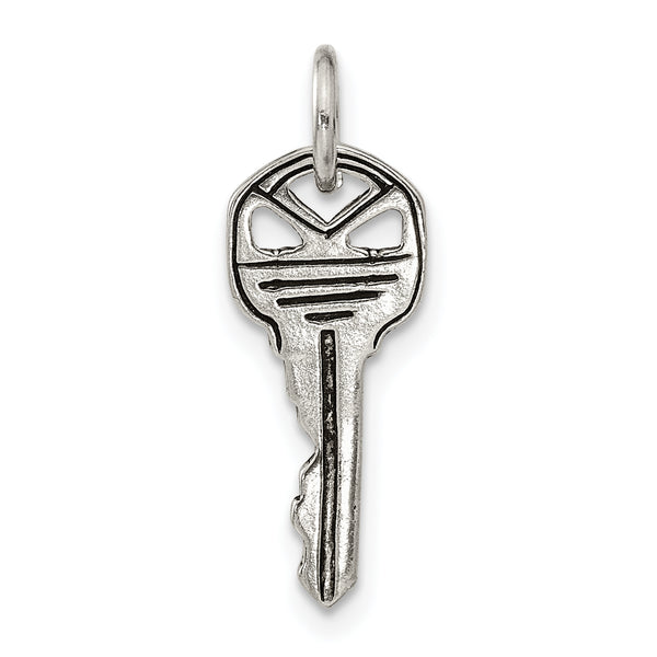 Carat in Karats Sterling Silver Antiqued Key Charm Pendant (29mm x 7mm)