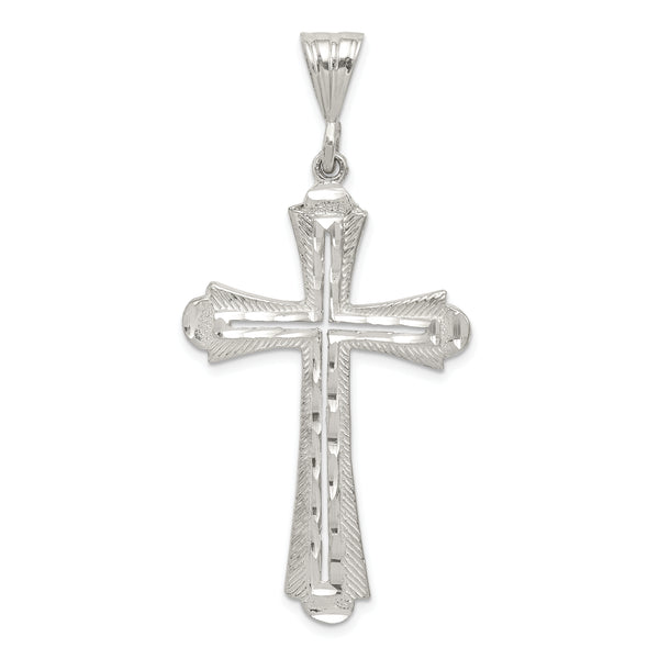 Quilate en quilates Colgante de amuleto de cruz de corte de diamante con acabado pulido de plata esterlina (57 mm x 27 mm)