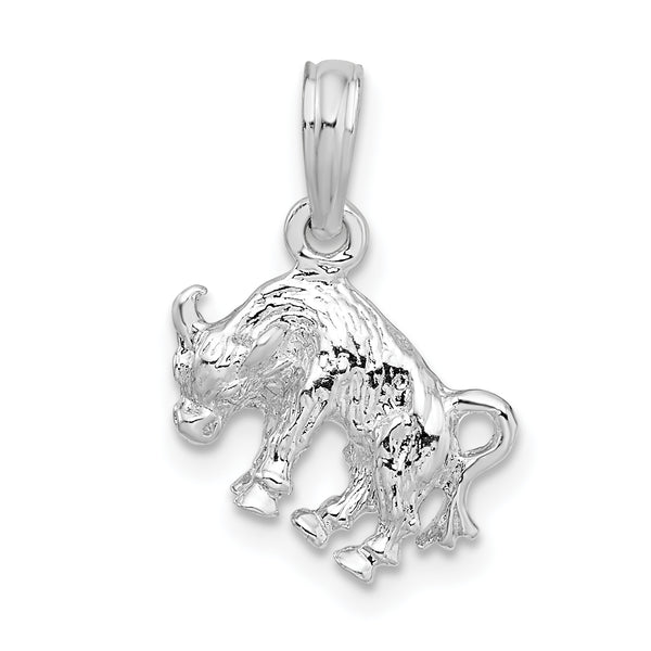 Quilate en quilates Plata esterlina Acabado pulido 3D Tauro Zodiac Charm Colgante