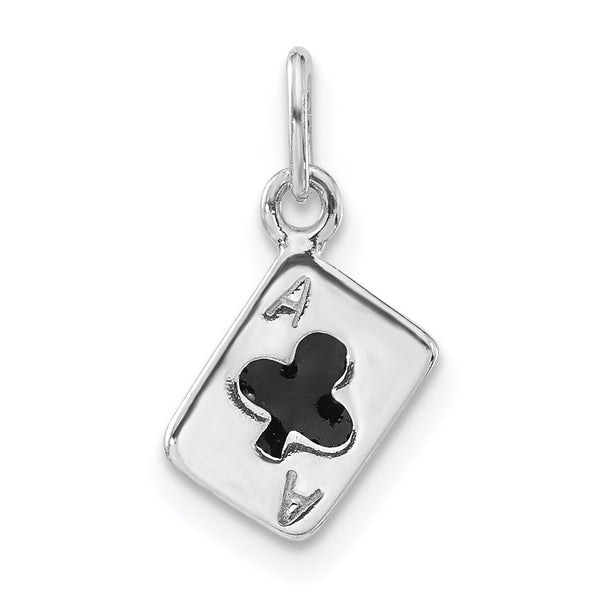 Carat in Karats Sterling Silver Polished Finish Enameled Ace Of Clubs Card Charm Pendant (15.4mm x 6.7mm)