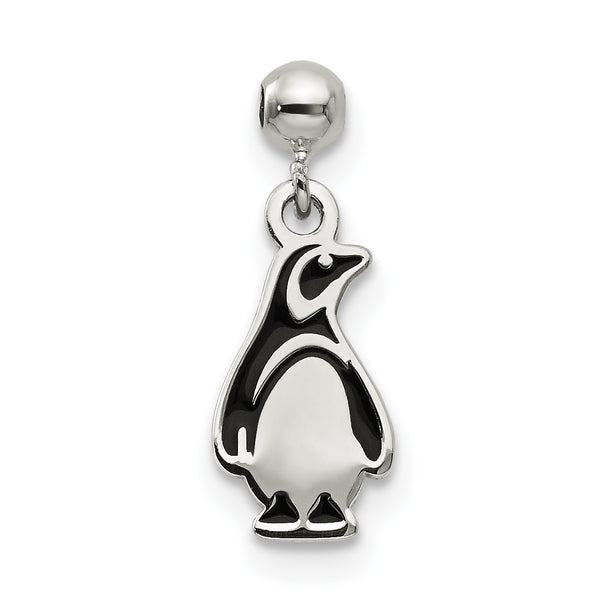 Carat in Karats Sterling Silver Enamel Dangle Penguin Charm Pendant (15.7mm x 6.11mm)