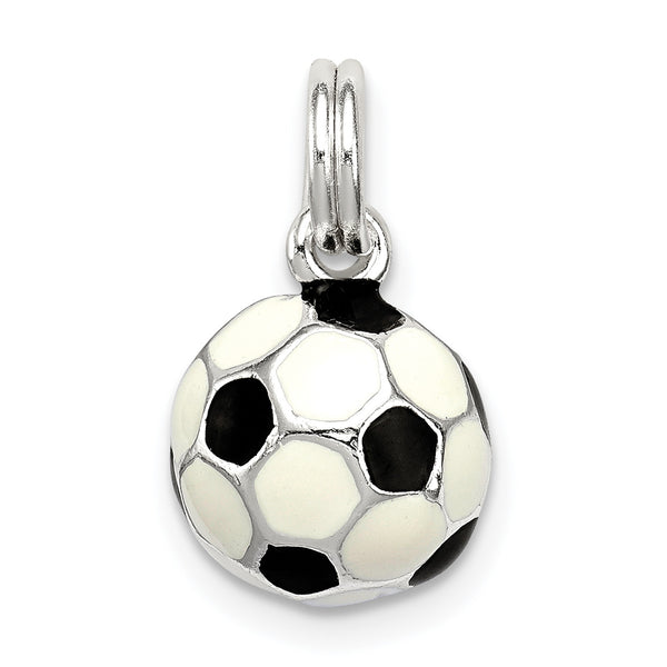 Carat in Karats Sterling Silver Polished Finish Black Enameled Soccer Ball Charm Pendant (10mm x 10mm)