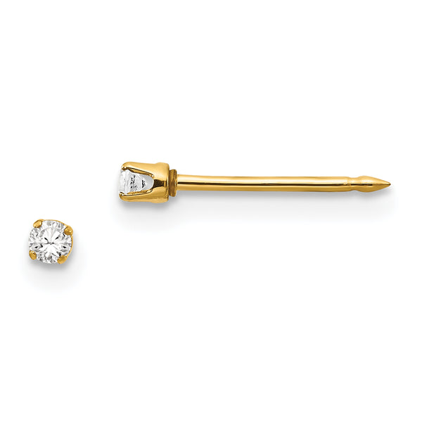 Carat in Karats 14K Yellow Gold Created Cubic Zirconia (CZ) Stud Post Earrings (2 mm x 2 mm)