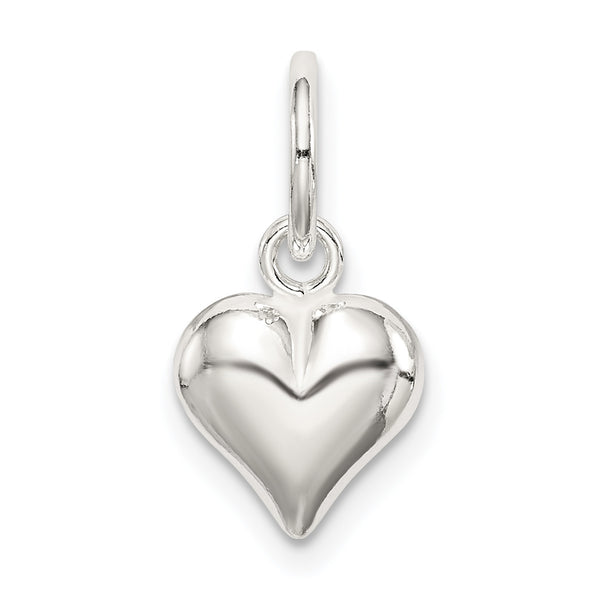 Carat in Karats Sterling Silver Polished Finish Puff Heart Charm Pendant (18mm x 10mm)