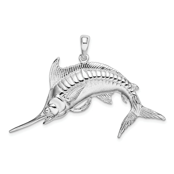 Carat in Karats Sterling Silver Polished Finish And Satin Blue Marlin Charm Pendant (33mm x 49.5mm)